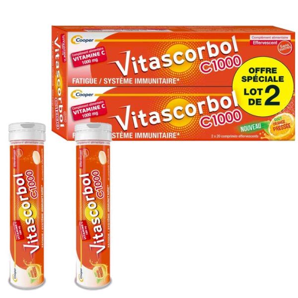 Vitamine C1000 - Fatigue Système immunitaire - Lot de 2 x 20 comprimés effervescents