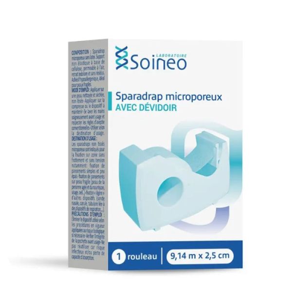 Sparadrap microporeux avec dévidoir - 9,14 M x 2,5 CM