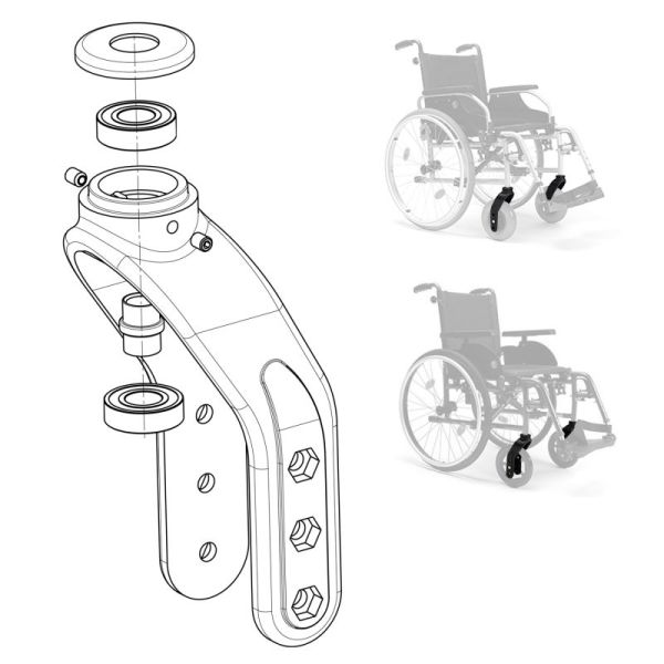 Fourche plastique avec roulement pour Fauteuil Roulant D200 ou D100