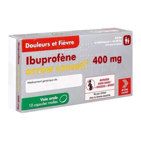 Ibuprofene 400 mg - Douleurs et Fièvre - 10 capsules molles