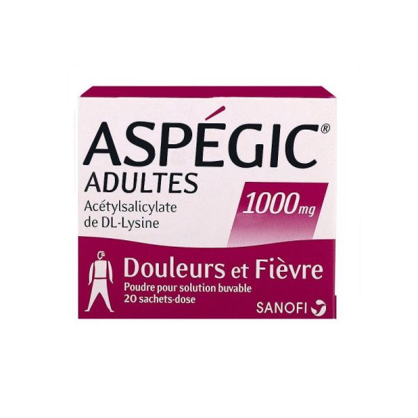 Aspegic Adultes 1000mg - Douleurs et FIèvre - 20 sachets