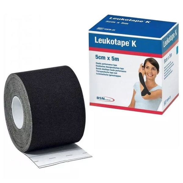 Bande de contention adhésive Leukotape K - Noir - 5cm x 5m - Drainage lymphatique et Soulage douleur