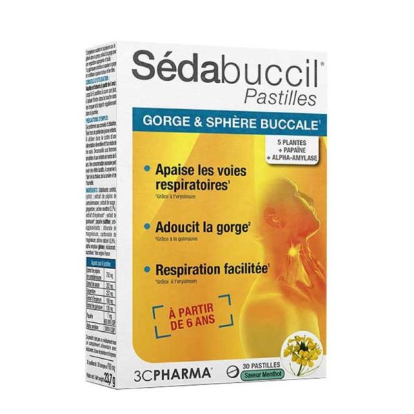 3C Pharma Sedabuccil Menthol - Gorge et sphère buccale - 30 Pastilles
