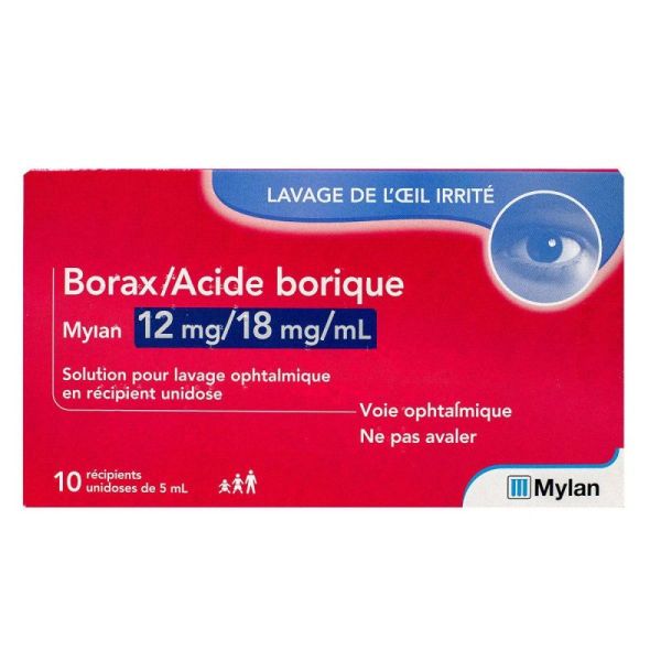 Borax / Acide borique Mylan 12mg/18mg /ml - Solution lavage ophtalmique - 10 unidoses 5ml