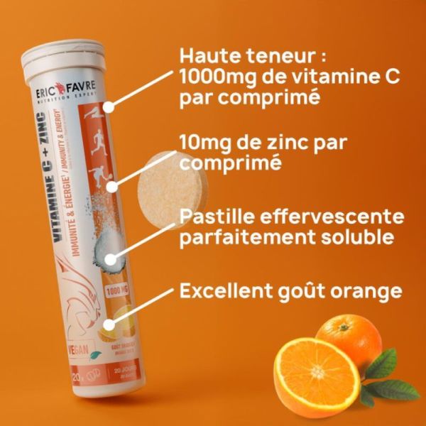Vitamine C 1000 mg + Zinc Orange - Immunité Fatigue - 20 comprimés
