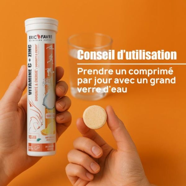 Vitamine C 1000 mg + Zinc Orange - Immunité Fatigue - 20 comprimés