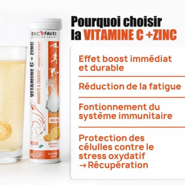 Vitamine C 1000 mg + Zinc Orange - Immunité Fatigue - 20 comprimés