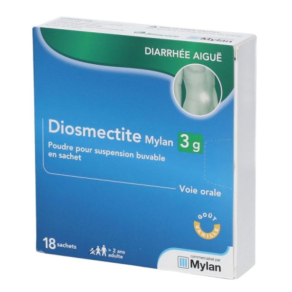 Diosmectite 3g - Diarrhée - Poudre pour suspension buvable - Vanille - 18 sachets