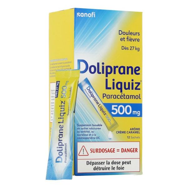 Doliprane Liquiz 500 mg - Douleurs et Fièvre - Adulte - 12 sachets