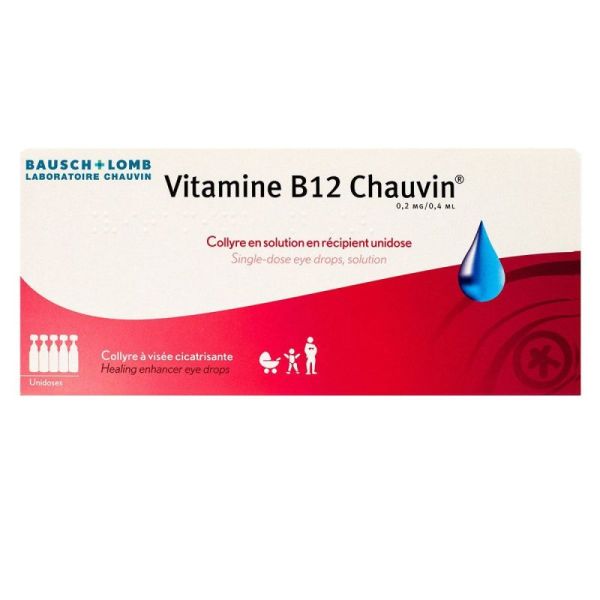 Collyre Vitamine B12 Chauvin - Visée cicatrisante - 10 Unidoses 0,2mg/0,4ml