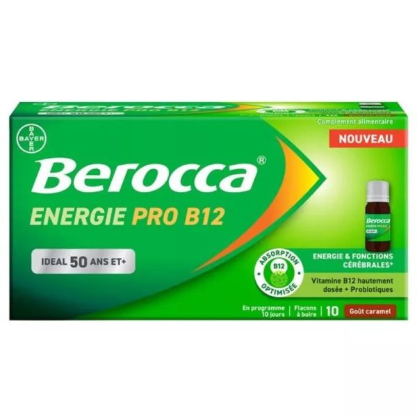 BEROCCA Energie Pro 12 - 50 ans et plus - Caramel - 10 flacons de 10 ml