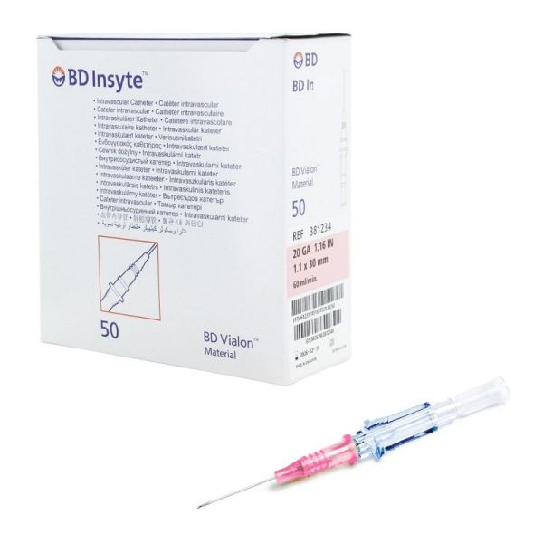 Cathéter intraveineux Bd Insyte™ Sans ailettes - 20G 1,10 x 30 mm - Rose - Par 50