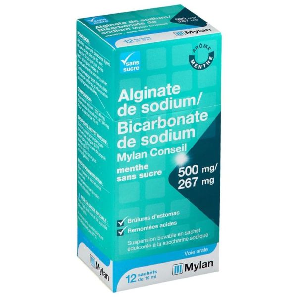 Alginate De Sodium / Bicarbonate de Sodium 500Mg/267Mg - Menthe Sans Sucre - 12 sachets