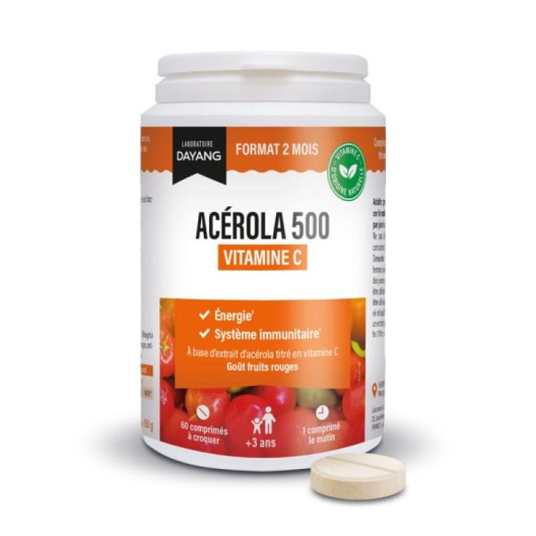 Acerola 500 MG - Energie Système immunitaire - 60 comprimés à croquer