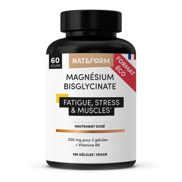 Magnésium Bisglycinate Premium - Fatigue, Stress et Muscles - Hautement dosé - 180 gélules