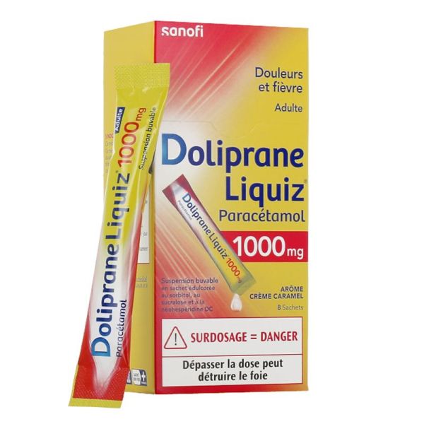 Doliprane Liquiz 1000 mg - Douleurs et Fièvre - Adulte - 8 sachets