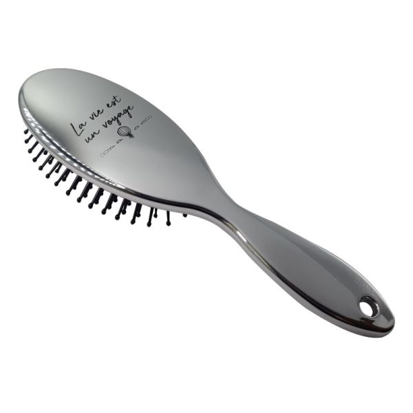 Brosse à cheveux - La vie est un voyage - Grand modèle - Gris métal