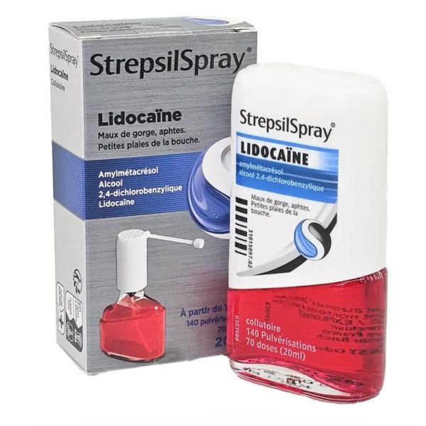 StrepsilSpray lidocaïne Collutoire - Maux de gorge Aphte - Flacon 20 ml