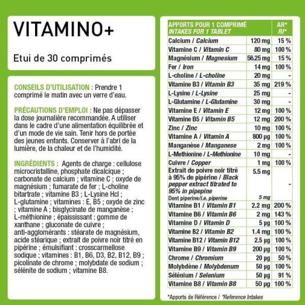 Vitamino+ - Fatigue Système immunitaire - 30 comprimés