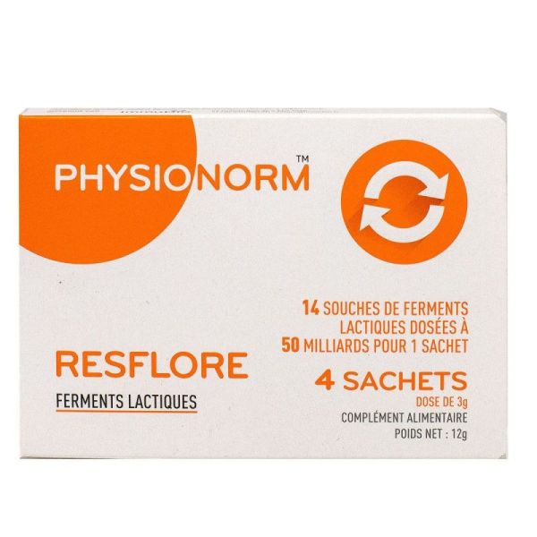 Physionorm Resflore ferments lactiques - Restauration flore intestinale - 4 sachets