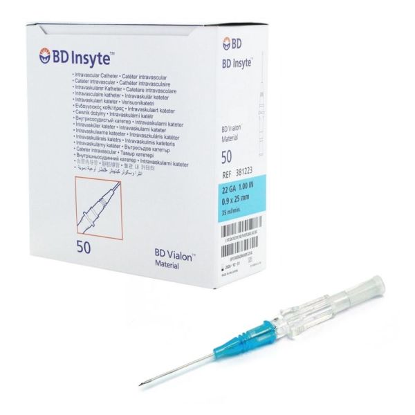 Cathéter intraveineux Bd Insyte™ Sans ailettes - 22G 0,90 x 25 mm - Bleu - Par 50