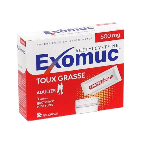 Exomuc 600 mg - Toux grasse - Adulte -  Citron sans sucre - 8 sachets