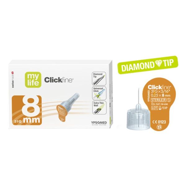 Ypsomed - Aiguilles pour Stylos Injecteurs - Clickfine Diamond Tip - 31G x 8 mm - 100 aguilles