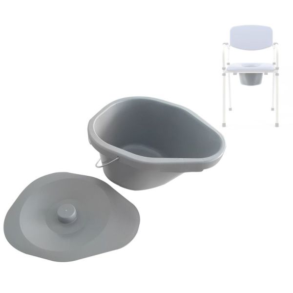 Seau ergonomique 7L Gris avec Couvercle pour Chaise percée Hms Vilgo - Étuvable - Profondeur 16 CM