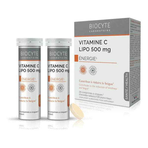 Vitamine C Lipo 500mg Énergie - 28 Comprimés à Croquer goût orange