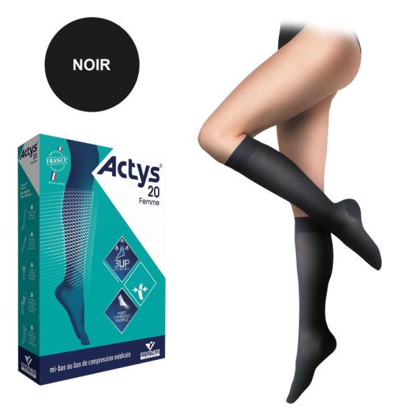 Mi-bas Compression veineuse Actys 20 Classe 2 - Taille + - Normal - Noir