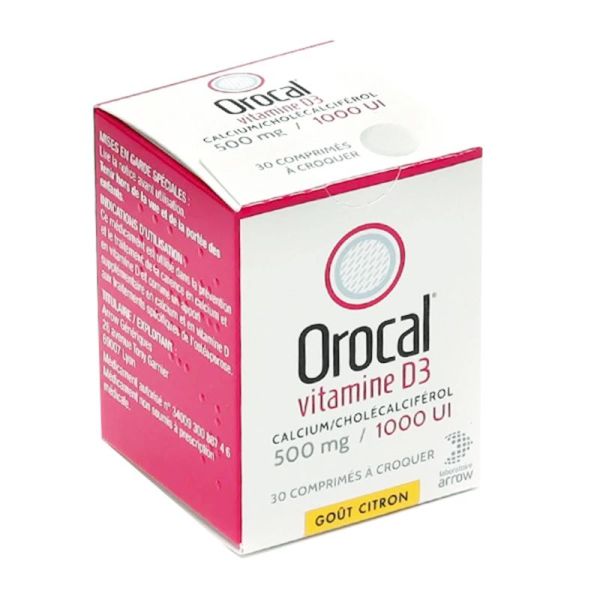 Orocal Vitamine D3 - 500mg / 1000 UI -  Carence calcium et vitamine D - 30 comprimés