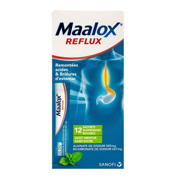 Maalox Reflux Menthe - Remontées acides & Brûlures d'estomac - 12 sachets