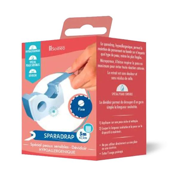 Sparadrap avec dévidoir - Peaux Sensibles - 5 M x 2,5 CM
