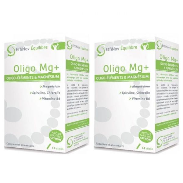 Oligo Mg+ arôme Citron - Activité physique ou intellectuelle intense - Lot de 2 x 14 sticks