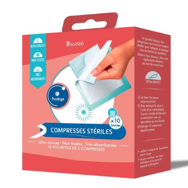 Compresse Stériles - Non tissées - 7,5 x 7,5CM - 10 x 2 compresses