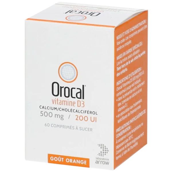 Orocal Vitamine D3 - 500mg / 200 UI - Carence calcium et vitamine D - 60 comprimés