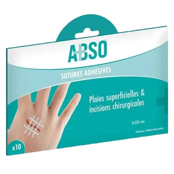 ABSO Sutures adhésives - Plaies superficielles Incisions chirurgicales - 6x100 MM - Boîte de 10