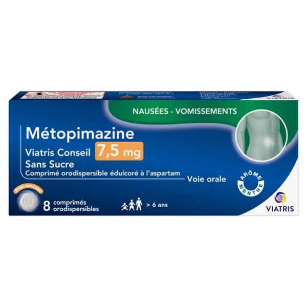 Metopimazine 7,5 mg sans sucre - Nausées Vomissements - 8 comprimés