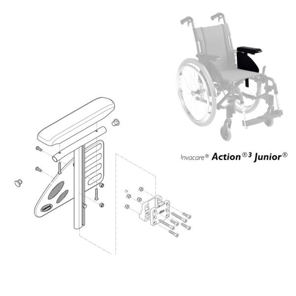 Accoudoir complet Repose bras - Gauche - Fauteuil roulant Action 3 Junior