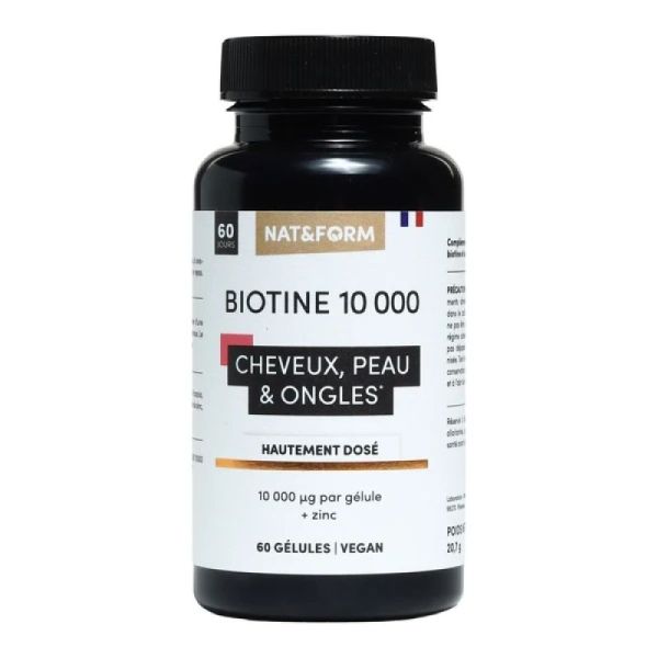Biotine 10 000 µg - Cheveux Peaux et Ongles - 60 gélules