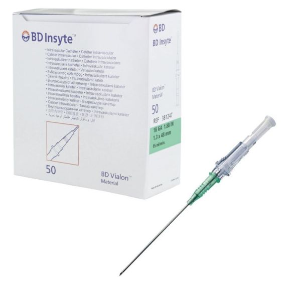 Cathéter intraveineux Bd Insyte™ Sans ailettes - 18G 1,30 x 48 mm - Vert - Par 50