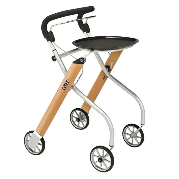 Rollator 4 roues Let's Go Indoor Beech - Bois clair - Avec Plateau et Panier