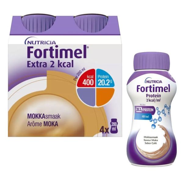 Fortimel Protein 2kcal - Saveur Moka - Complément Nutritionnel Dénutrition - 4 x 200ml