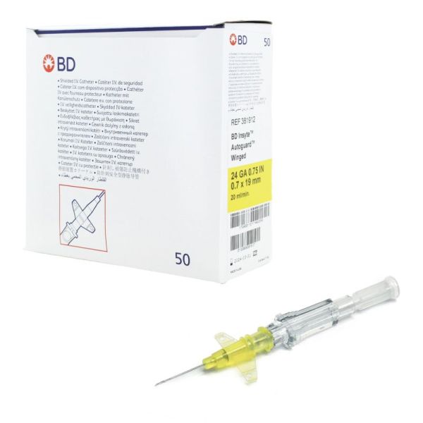 Cathéter intraveineux Bd Insyte™ Avec ailettes - 24G 0,70 x 19 mm - Jaune - Par 50