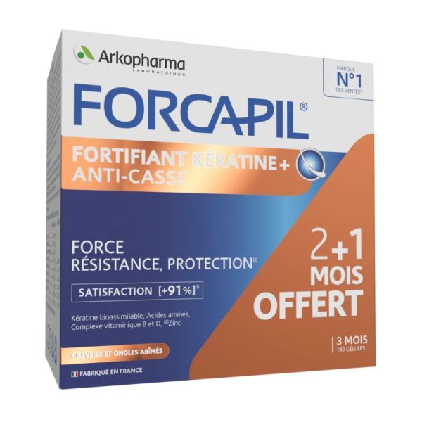 Forcapil - Fortifiant Kératine - 2 Mois + 1 MOIS OFFERT - 180 gélules