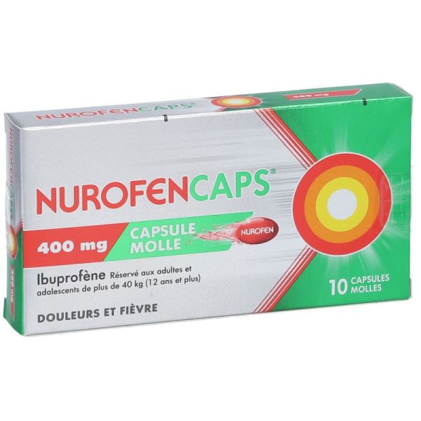 Nurofen Caps 400mg - Douleurs et Fièvres - 10 capsules molles