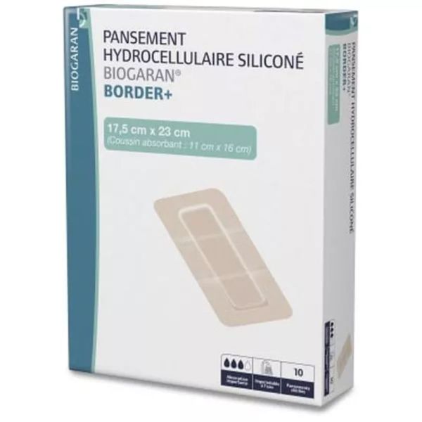 Pansement Hydrocellulaire Silicone Border+ - 17,5 X 23 CM - Par 10