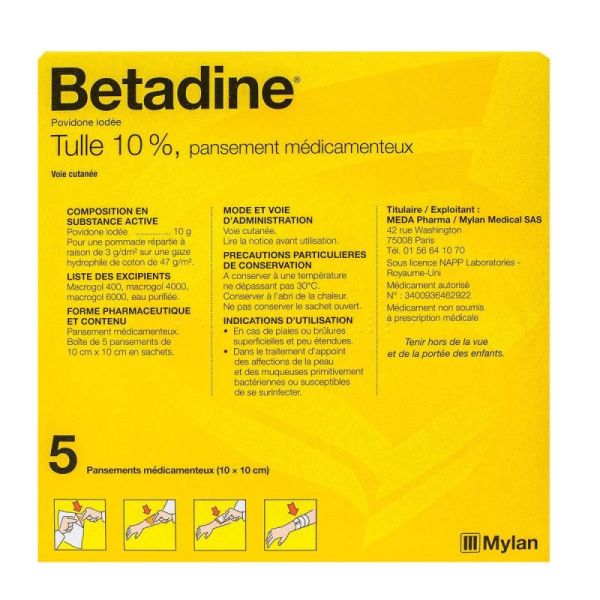 Betadine tulle 10% - Antisepsie des plaies ou brûlures ...