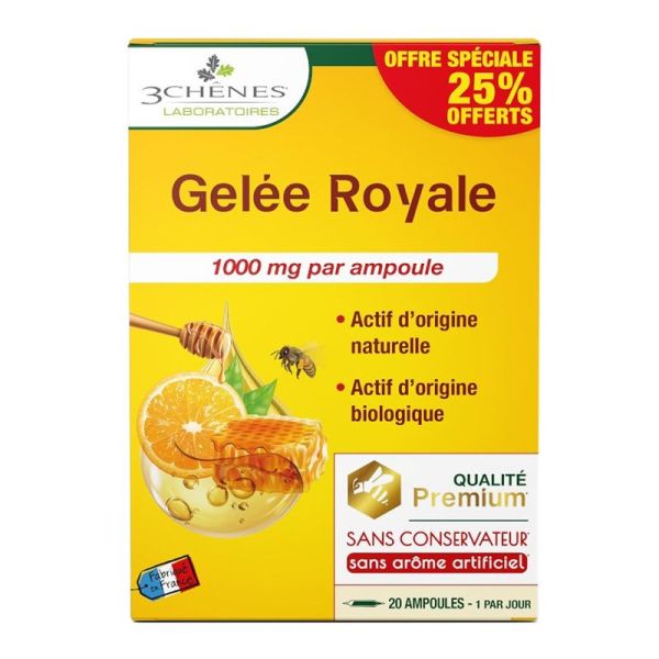 Gelée royale 1000 mg +25% offert - 20 ampoules