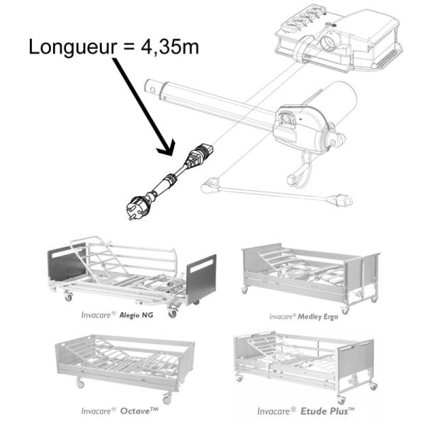 Câble d'alimentation pour lit électrique Alegio NG - Medley Ergo etc